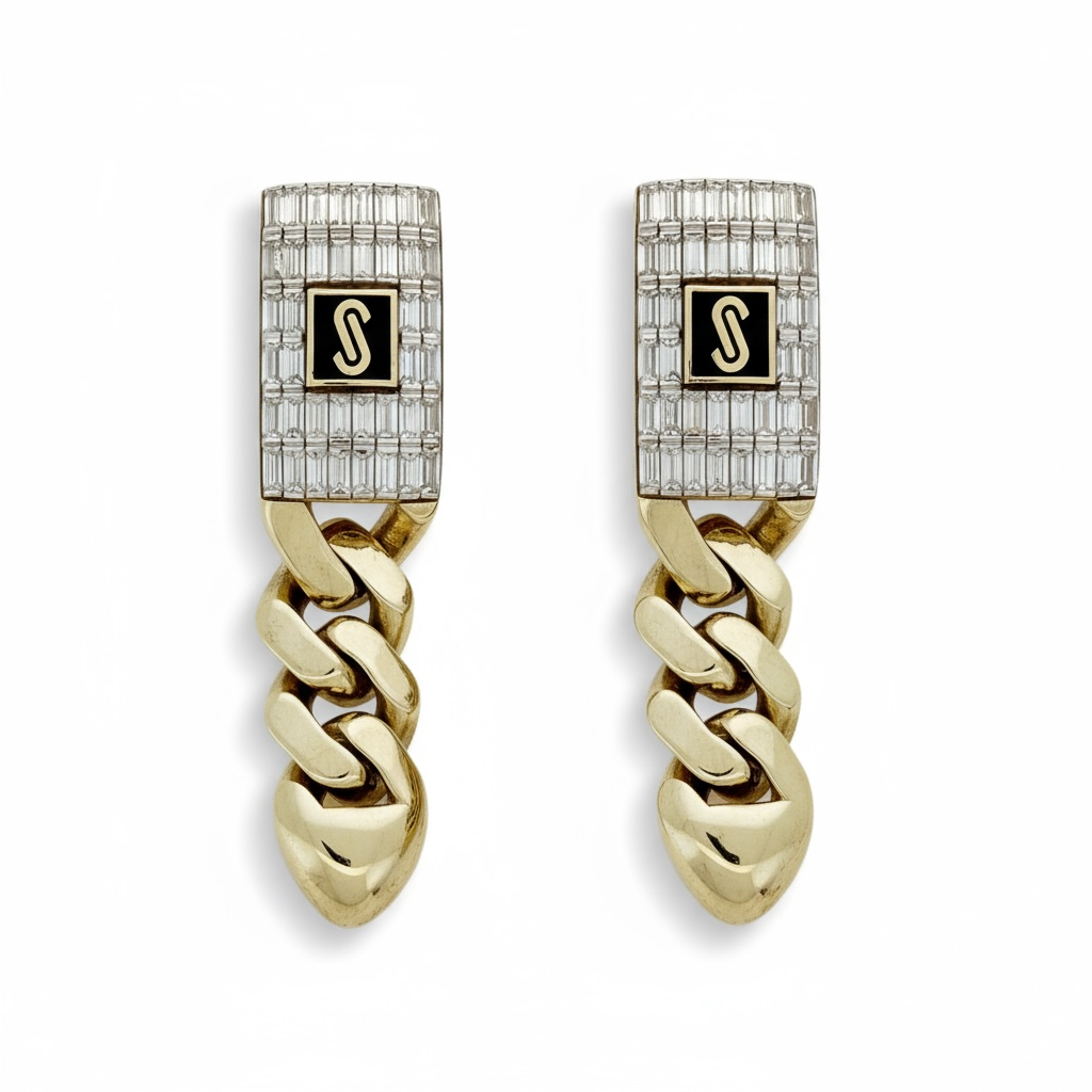 Earrings Monaco chain , Hollow 10k zirconia Weight 5.4GM