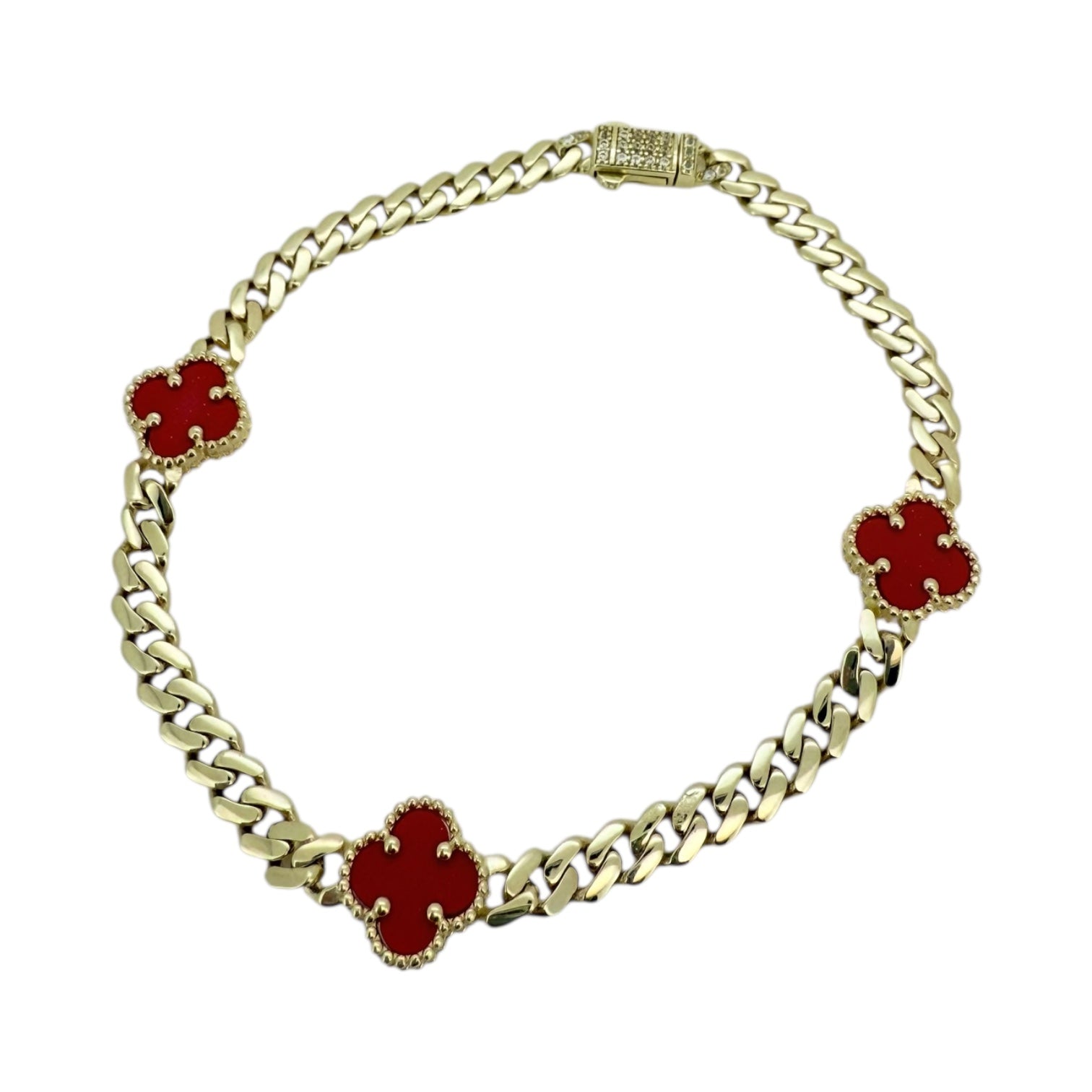 Bracelets red flower 10k Hollow Size 7'' Weight 5.1gm