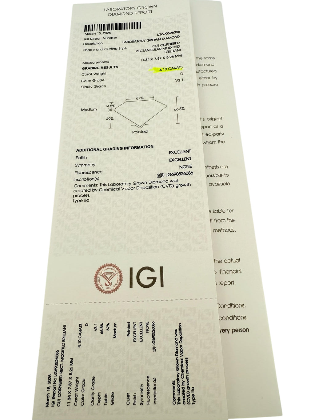 Rings Women RAD 4.1ct/D,VS1 14 KT Lab diamonds Size 4 3/4 Weight 3.9gm