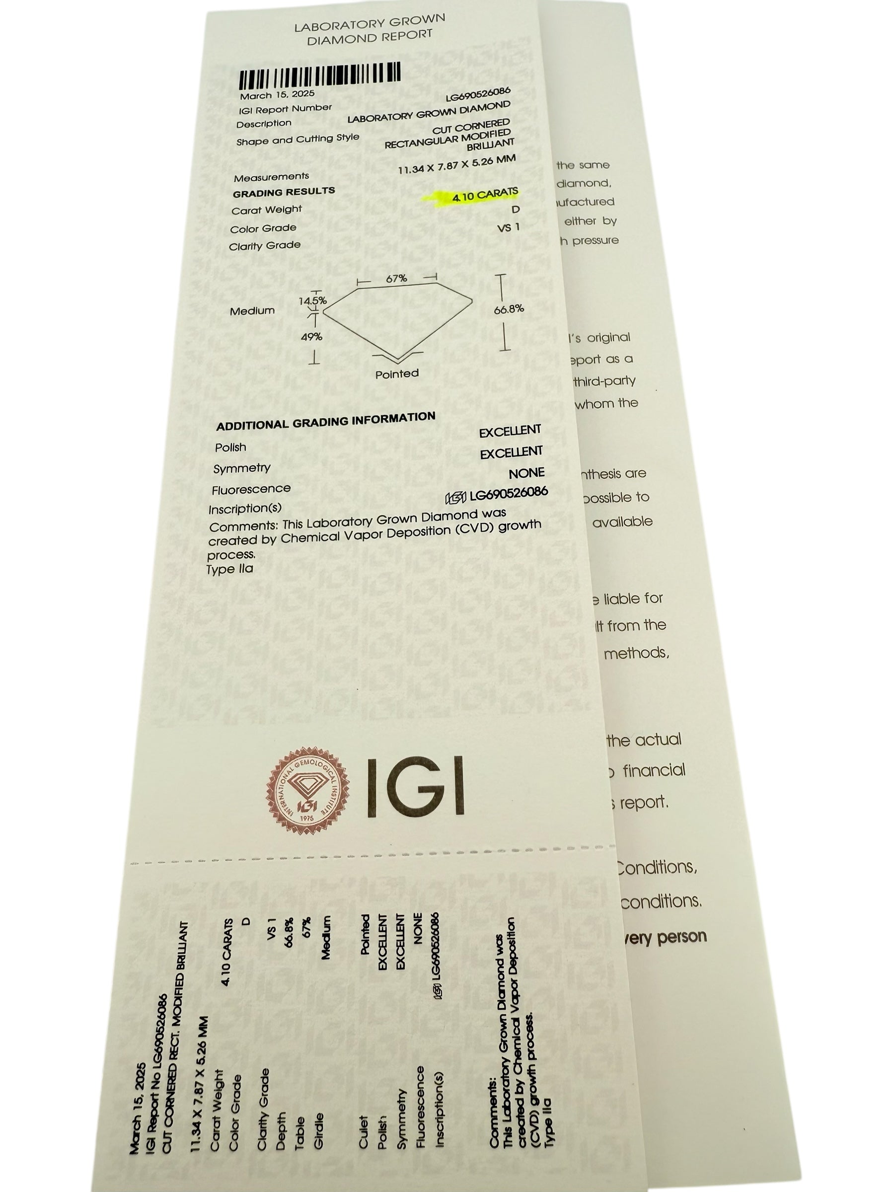 Rings Women RAD 4.1ct/D,VS1 14 KT Lab diamonds Size 4 3/4 Weight 3.9gm