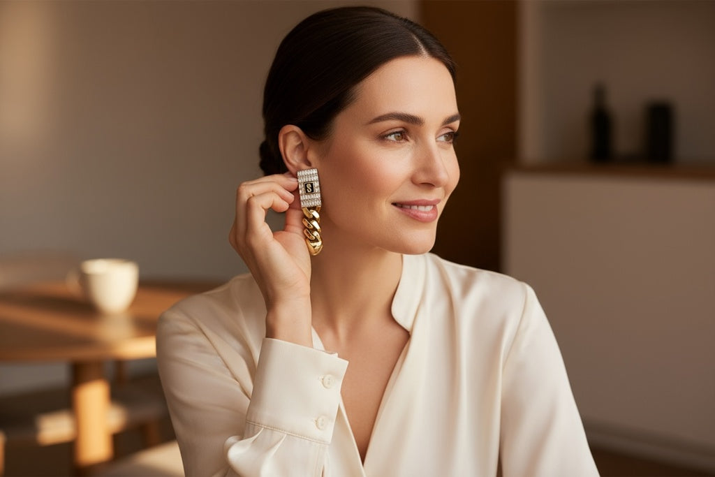 Earrings Monaco chain 10k Baguette Lock Weight 5.4GM