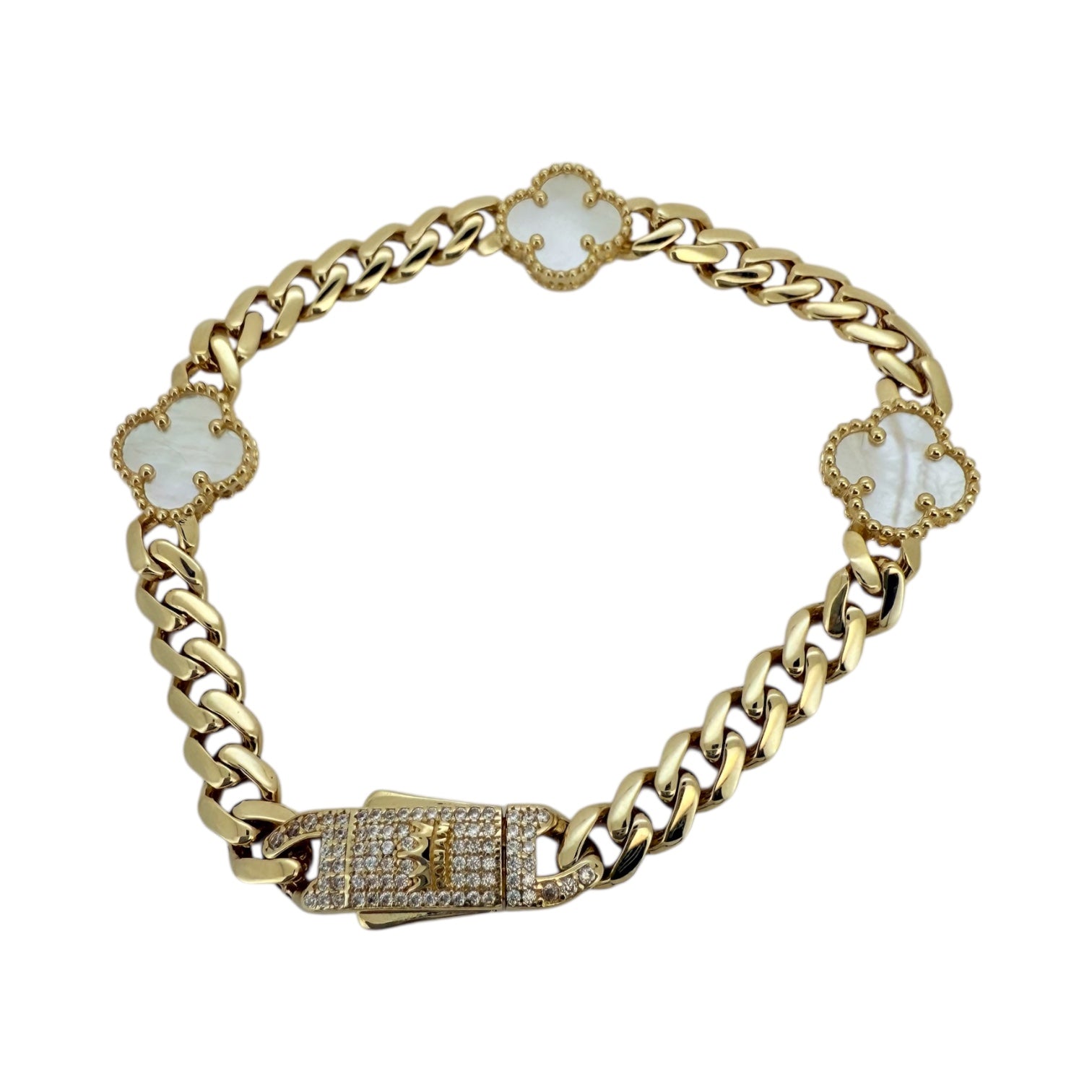 Bracelets White flower 14 KT Hollow Size 7 1/4 Weight 9.2gm