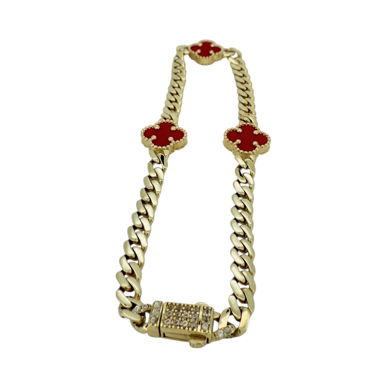 Bracelets red flower 10k Hollow Size 7'' Weight 5.1gm