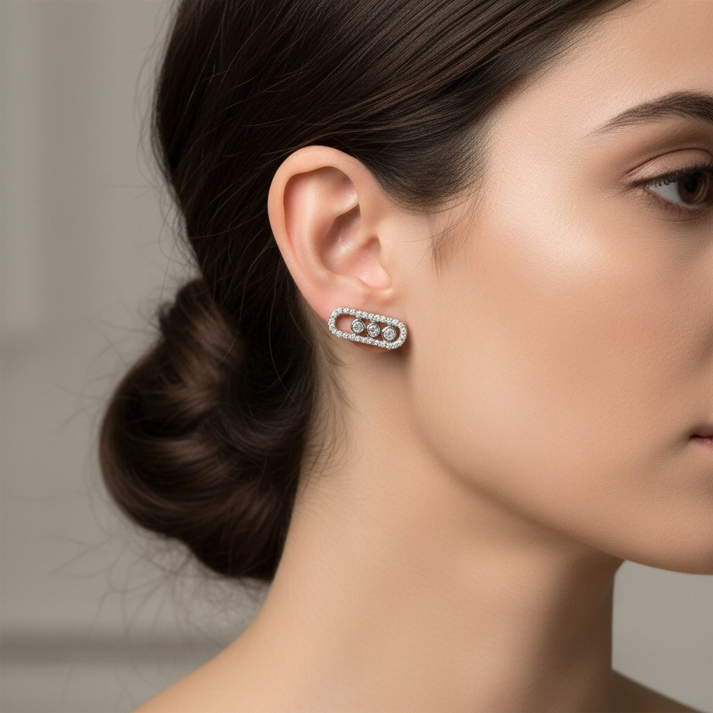 Earrings white gold 14 KT zicornia Weight 2.8gm