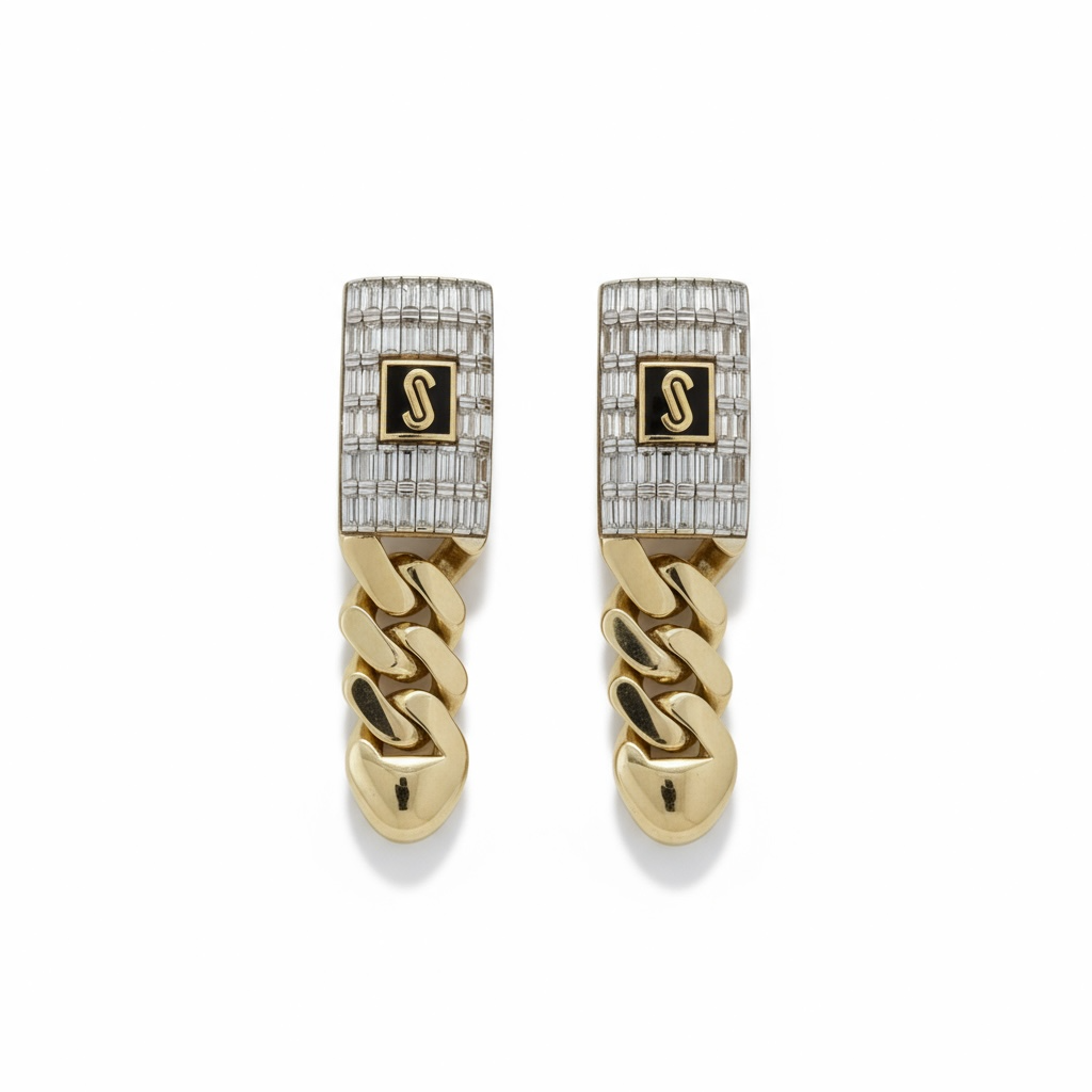 Earrings Monaco chain , Hollow 10k zicornia clasp Weight 5.5GM