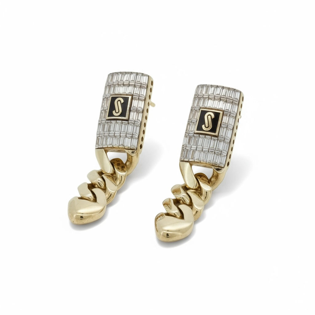 Earrings Monaco chain , Hollow 10k zicornia clasp Weight 5.5GM