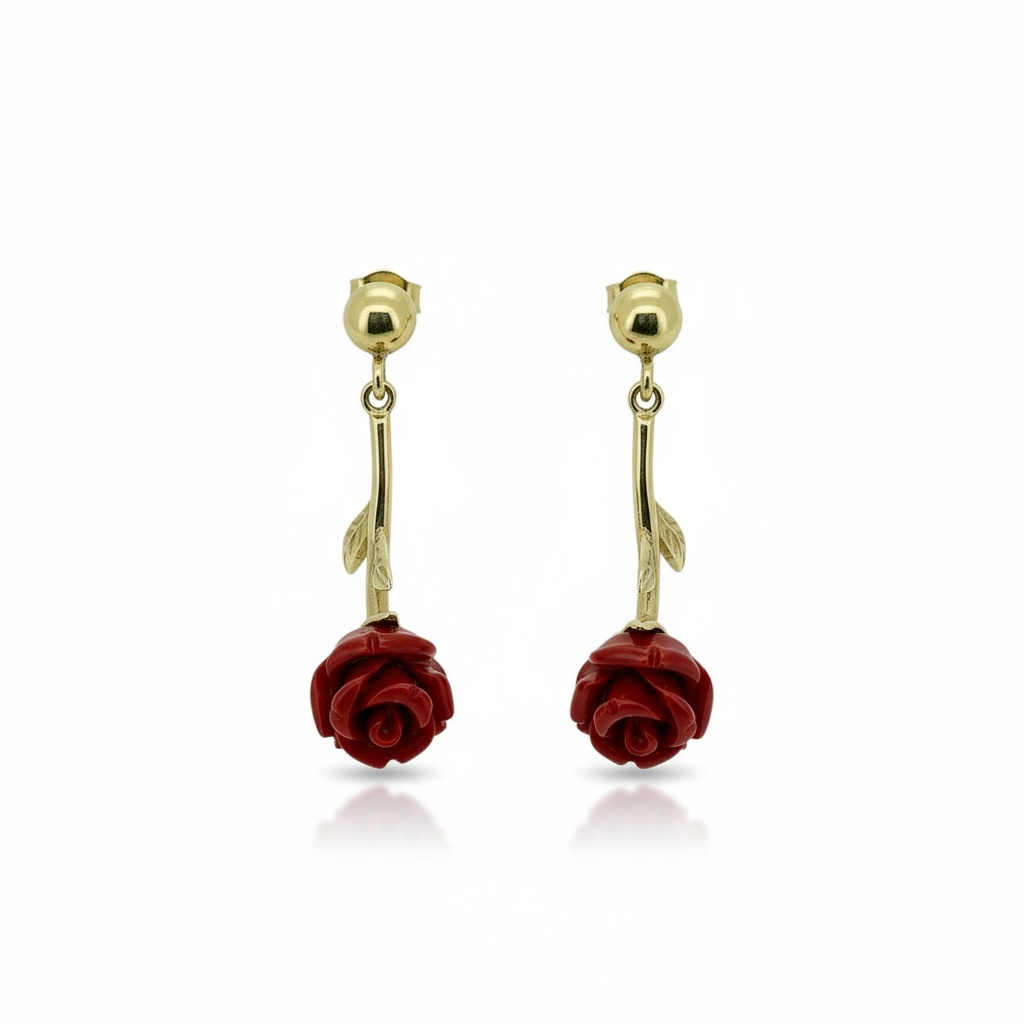 Earrings Red flower 14 KT Weight 3.1gm