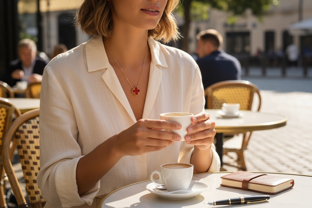 Chains Clover // red flower 14 KT Size 18'' Weight 3.3gm