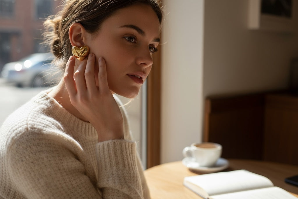 Earrings heart 14 KT Hollow Weight 7.1GM