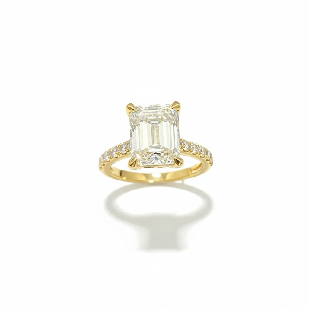 Rings Women EM 4.1ct /E,VS1 14 KT Lab diamonds Size 7 Weight 4.7gm