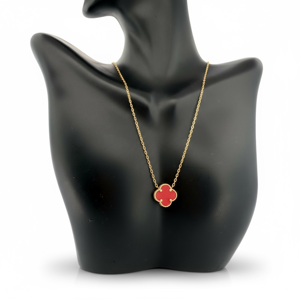 Chains Clover // red flower 14 KT Size 18'' Weight 3.3gm