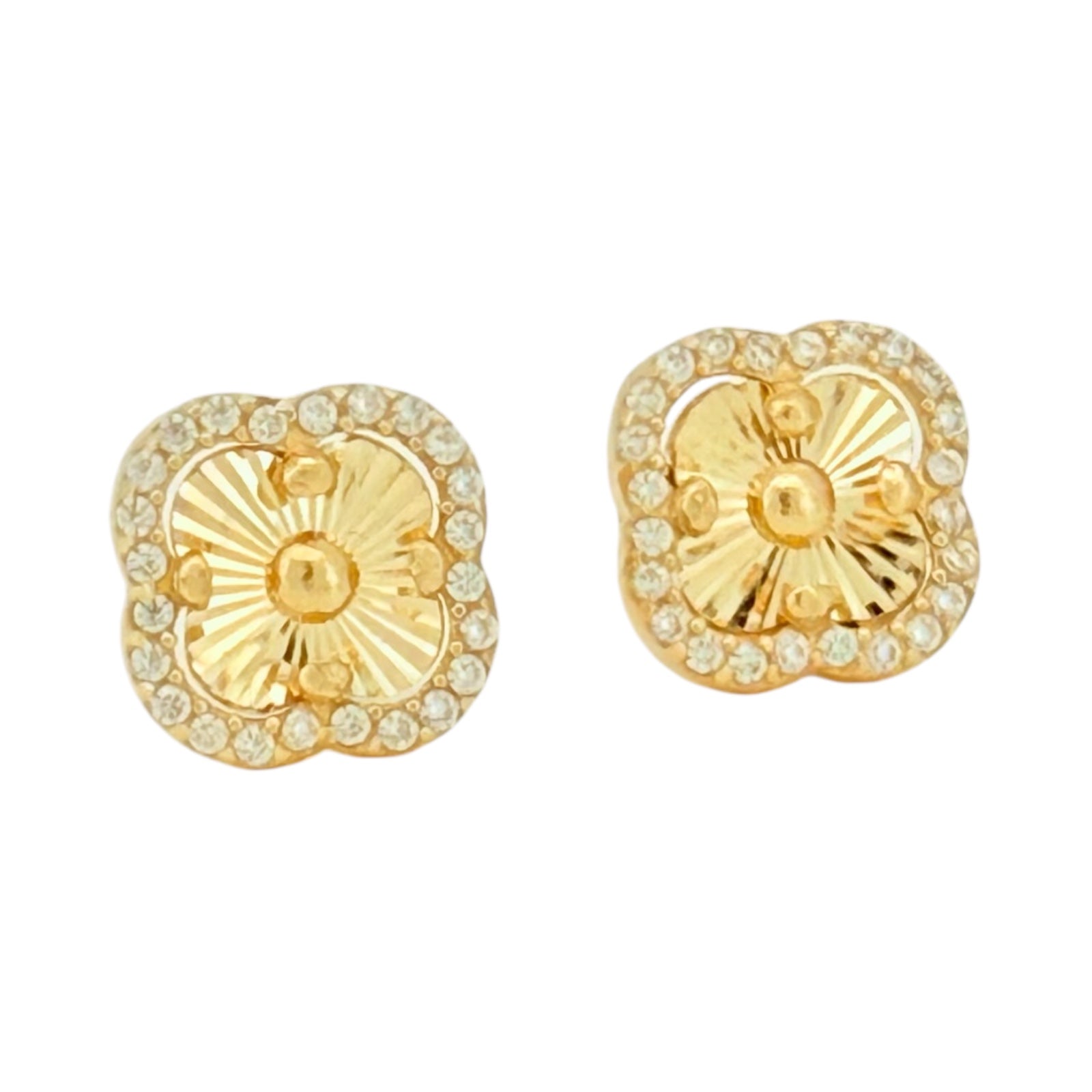 Earrings Golden flower 14 KT zicornia Weight 2.6gm