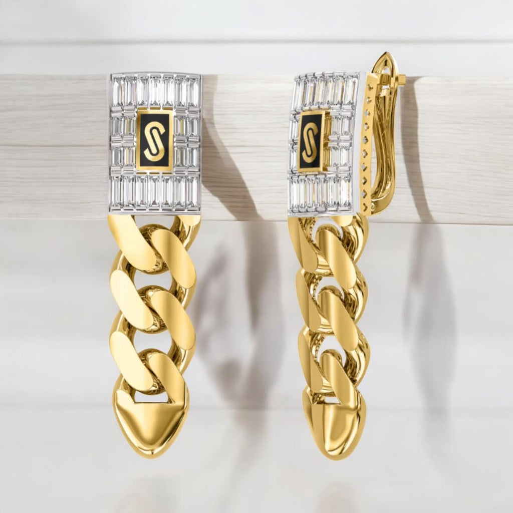 Earrings Monaco chain 10k Baguette Lock Weight 5.4GM