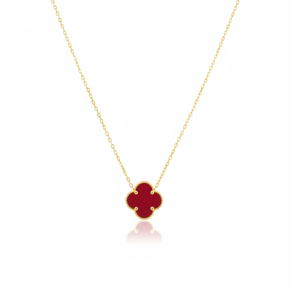 Chains Clover // red flower 14 KT Size 18'' Weight 3.3gm
